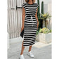 Vestido midi de menina às riscas com fenda e amarração na cintura