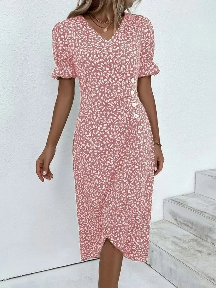 🌷🍃 Vestido Floral com Decote em V