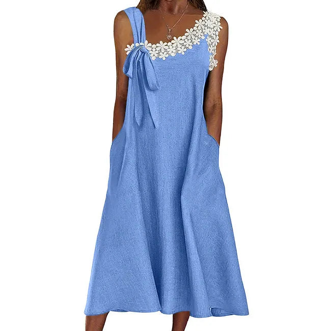 Vestido de linho de comprimento médio para mulher
