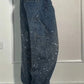 Jeans harém largos para mulher com strass