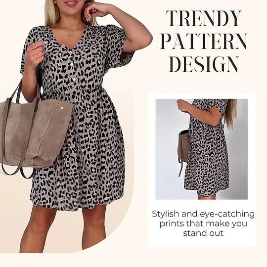 Vestido casual de mulher de manga curta e decote em V