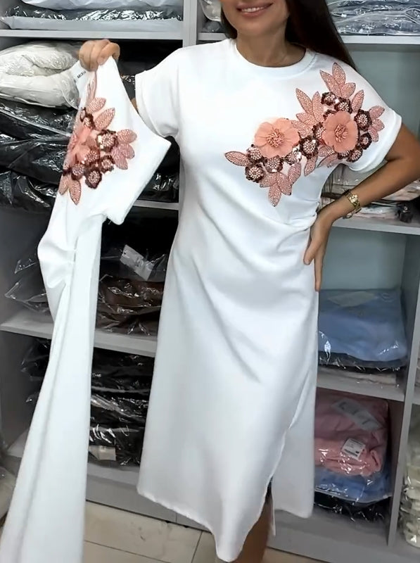 💖 Saldos de verão 50% DESCONTO 🌼Saia floral para mulher com decote redondo e estampado 3D