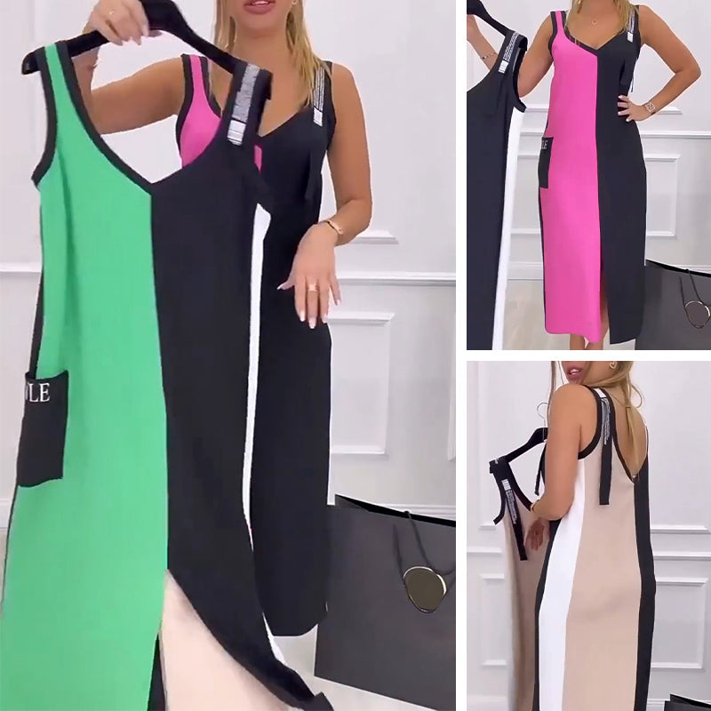 🌸Especial verão💐 Vestido sem mangas com blocos de cor.