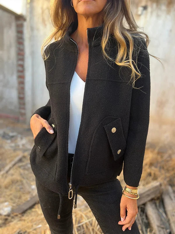 ⏳Oferta limitada⏰Blusão de senhora com gola alta e bolsos🧥
