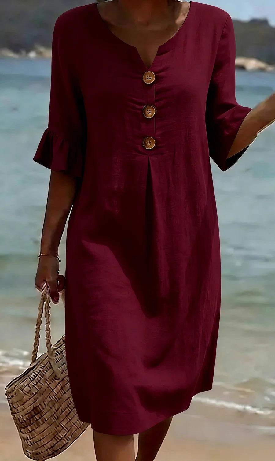 Vestido de senhora em algodão e linho, modelo 2026