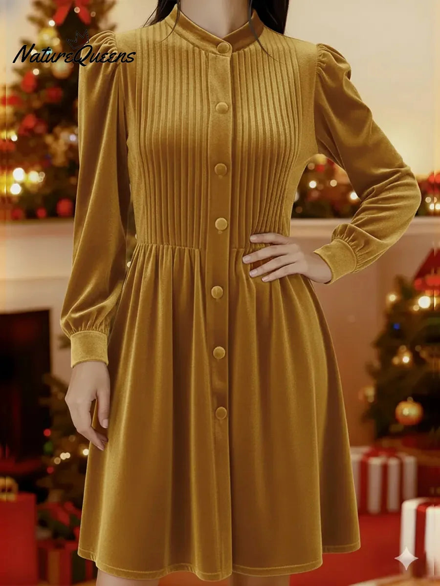 Vestido de Natal para mulher em veludo plissado