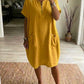 Vestido casual largo em linho e algodão com meio fecho