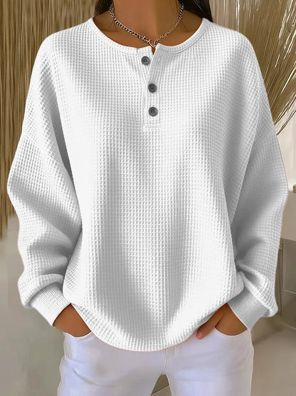 Sweatshirt casual para mulher com gola waffle