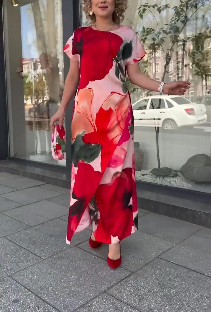 Vestido comprido elegante com estampado floral para mulher