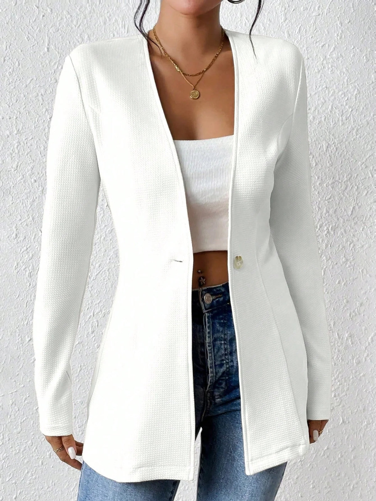 Casaco de mulher elegante de uma só cor com fecho de um botão