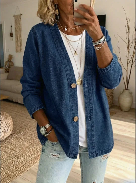 Cardigan feminino casual em jeans