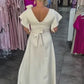 Vestido comprido com decote em V e estampado floral 3D