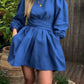 Vestido em linho e algodão com atilhos na cintura