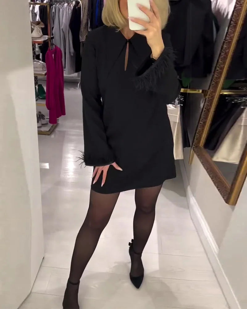 Vestido de manga comprida de cor sólida