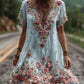 Vestido vintage de manga curta com bordado floral
