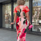 Vestido comprido elegante com estampado floral para mulher
