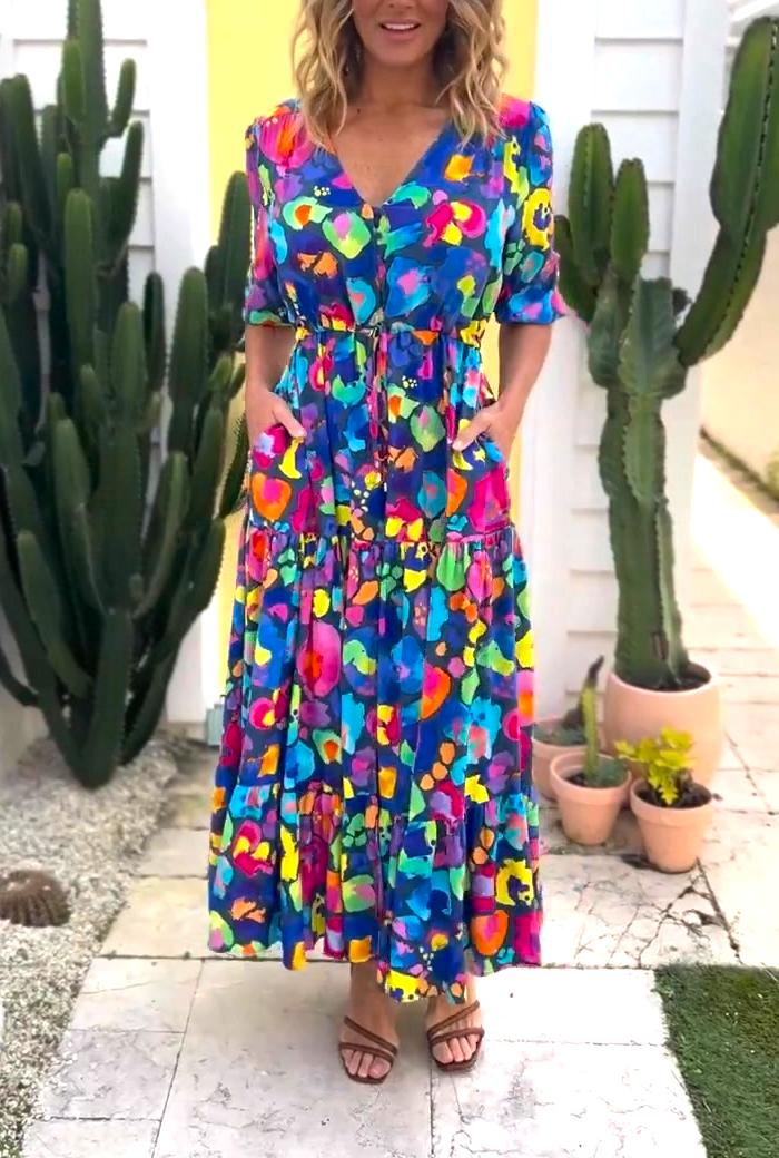 Vestido midi com estampado floral para mulher