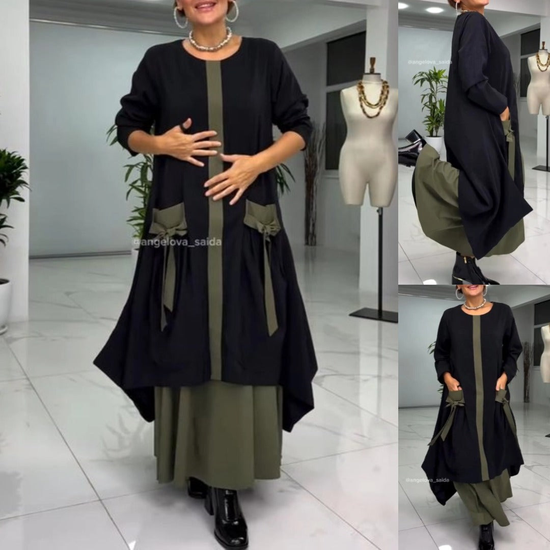 Vestido preto e verde para o outono e inverno