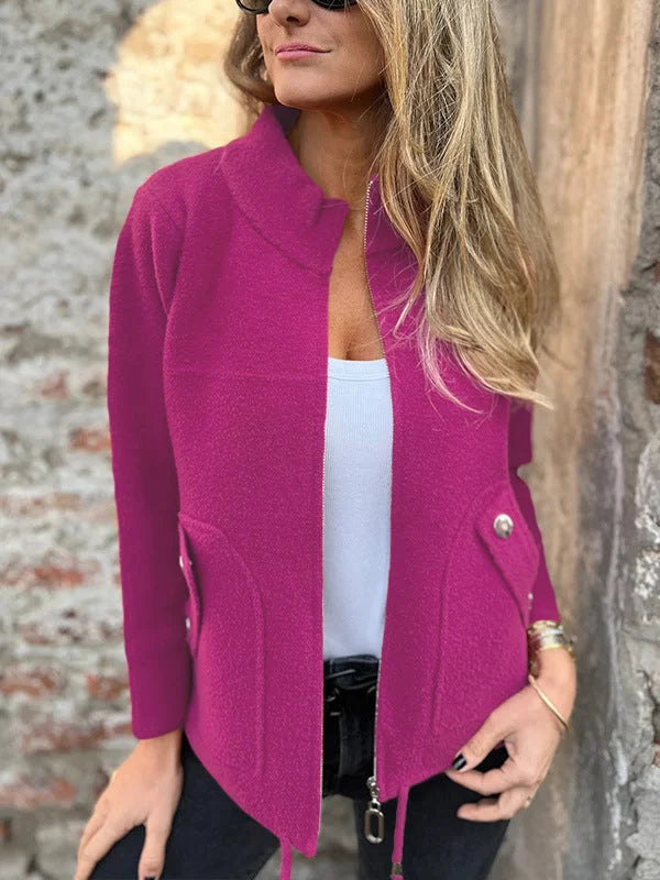 ⏳Oferta limitada⏰Blusão de senhora com gola alta e bolsos🧥