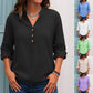 Blusa casual para mulher com decote em V e fecho de botões
