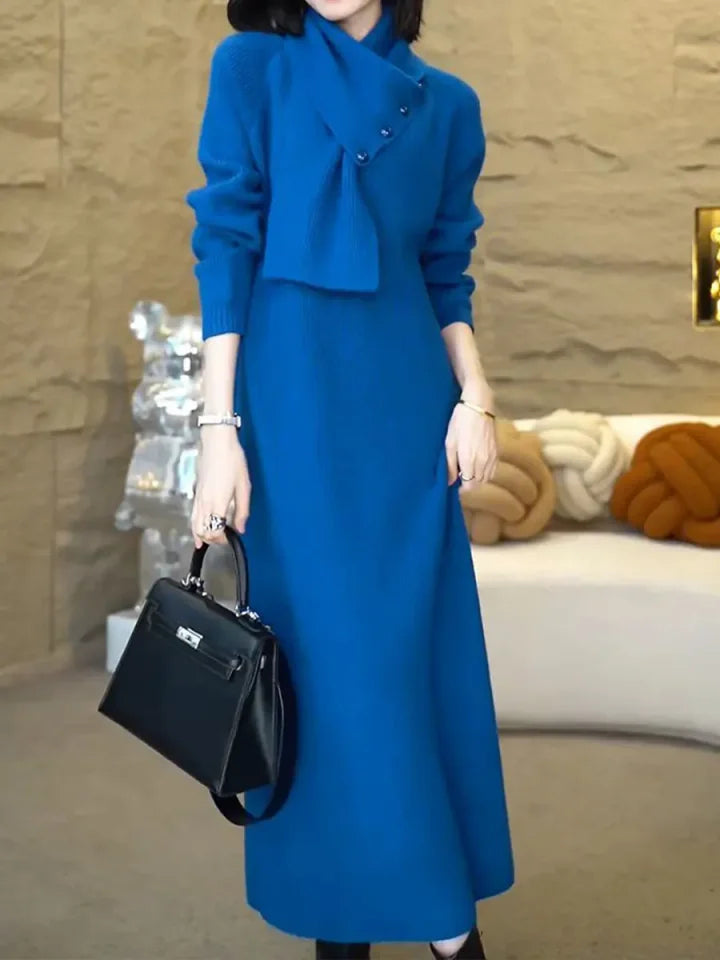 Vestido camisola confortável para mulher com cachecol removível