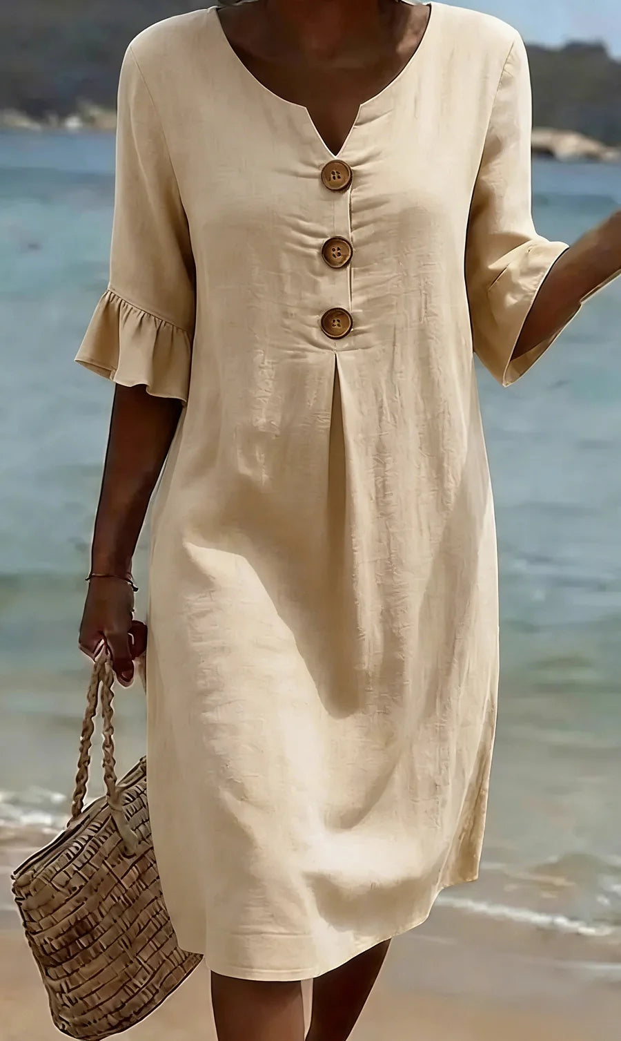 Vestido de senhora em algodão e linho, modelo 2026