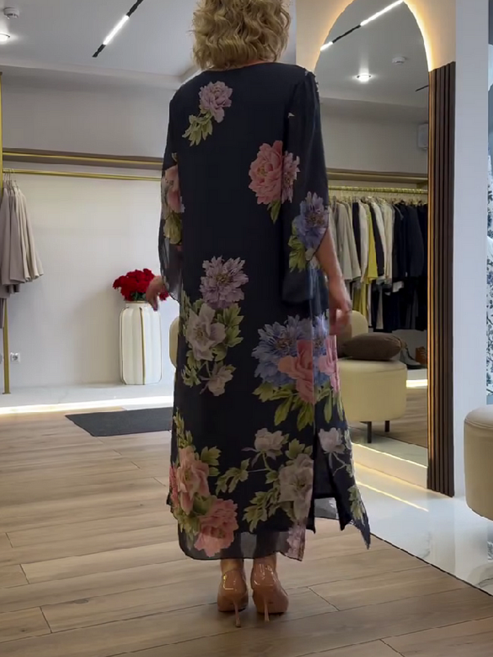 Vestido estampado em seda gelo estilo étnico