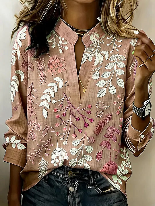 Blusa de mulher minimalista em algodão com decote em V | Blusa macia e respirável para o dia a dia