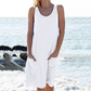 Vestido midi sem mangas de verão para mulher com bolsos