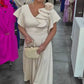 Vestido comprido com decote em V e estampado floral 3D