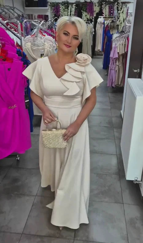 Vestido comprido com decote em V e estampado floral 3D