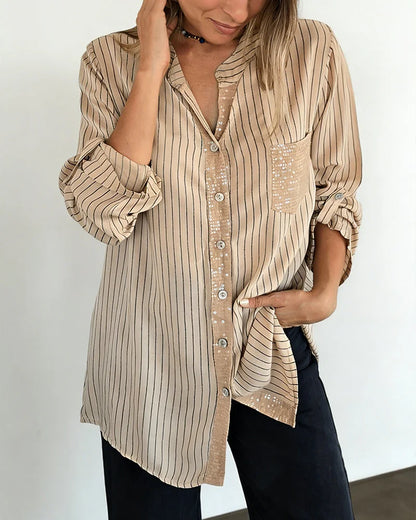 Camisa de senhora às riscas com lantejoulas