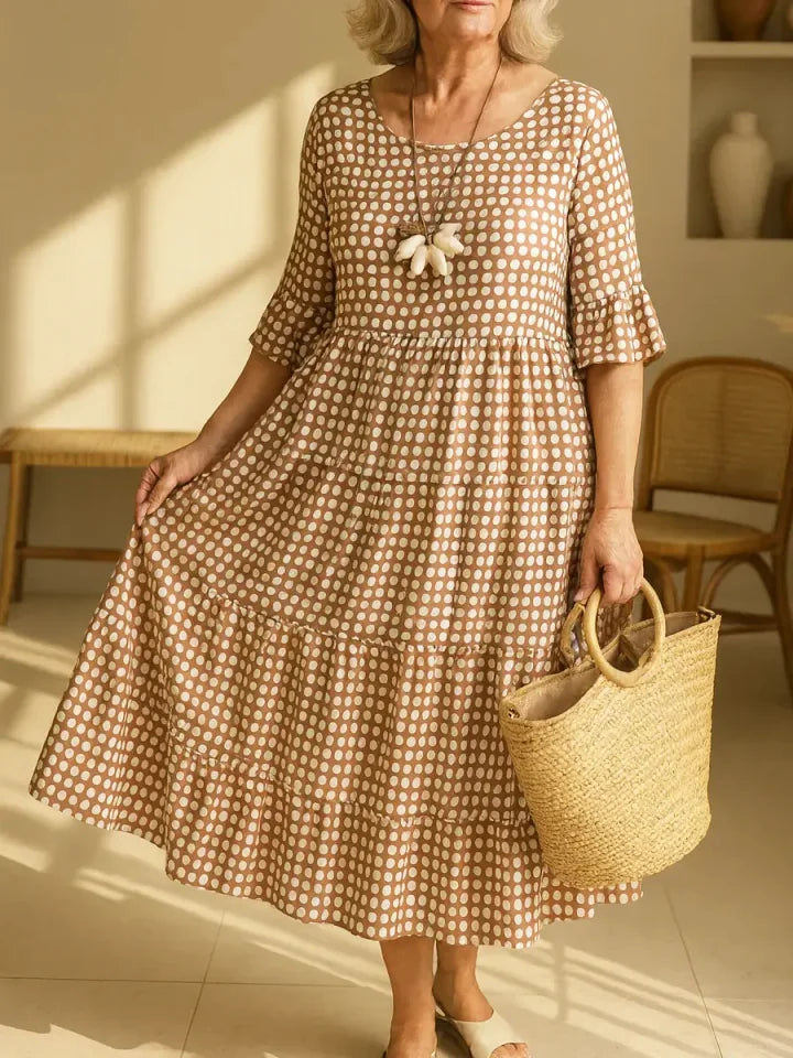 Vestido retro às bolinhas para férias, estilo casual