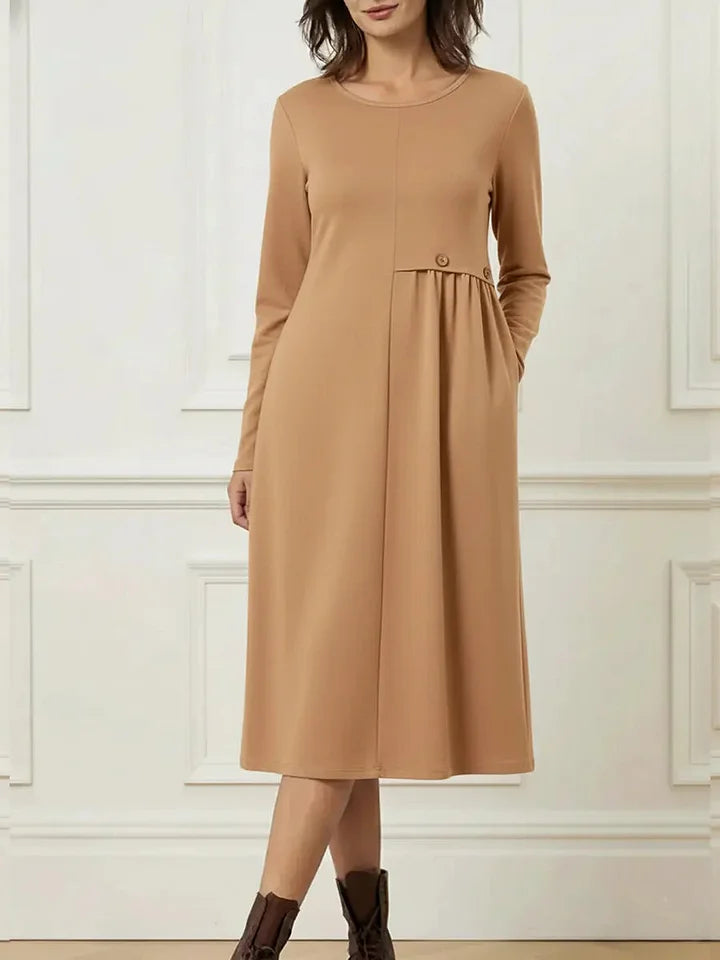 Vestido de mulher confortável de algodão com mangas compridas