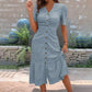 Elegante vestido midi de renda com decote em V, mangas abalonadas e folhos.