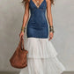 Vestido de alças em ganga com detalhes em tela, elegante e casual