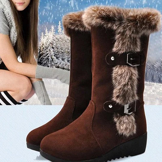 🔥 Botas de neve de cano médio para mulher com acabamento em pelúcia 👢