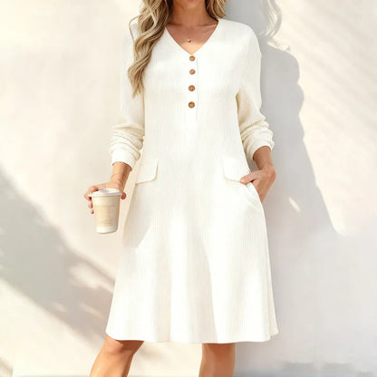Vestido de malha para mulher com decote em V e riscas verticais