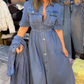 Vestido de ganga com lapela da moda