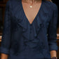 Blusa vintage com decote em V franzido e flores bordadas