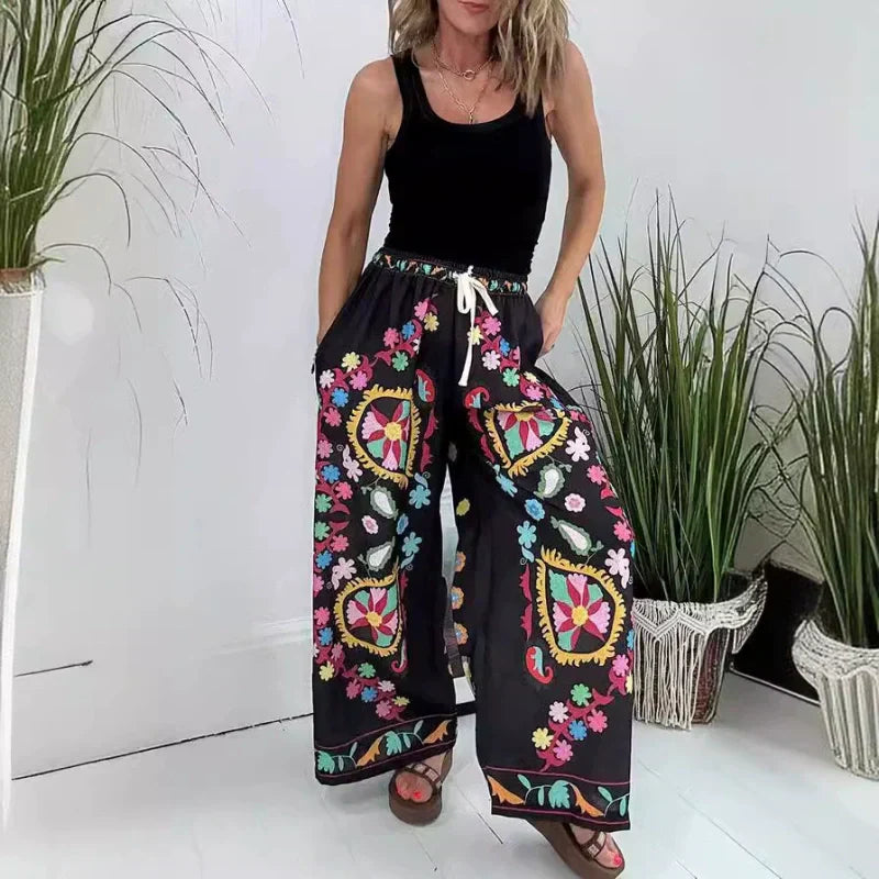 Calças casuais para mulher com cordão