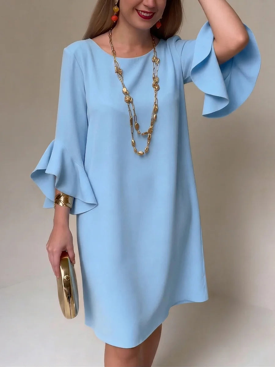 Vestido elegante e confortável com mangas franzidas