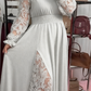 Vestido comprido bordado com gola alta