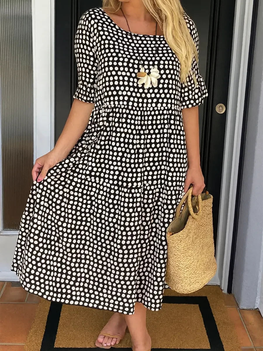 Vestido retro às bolinhas para férias, estilo casual