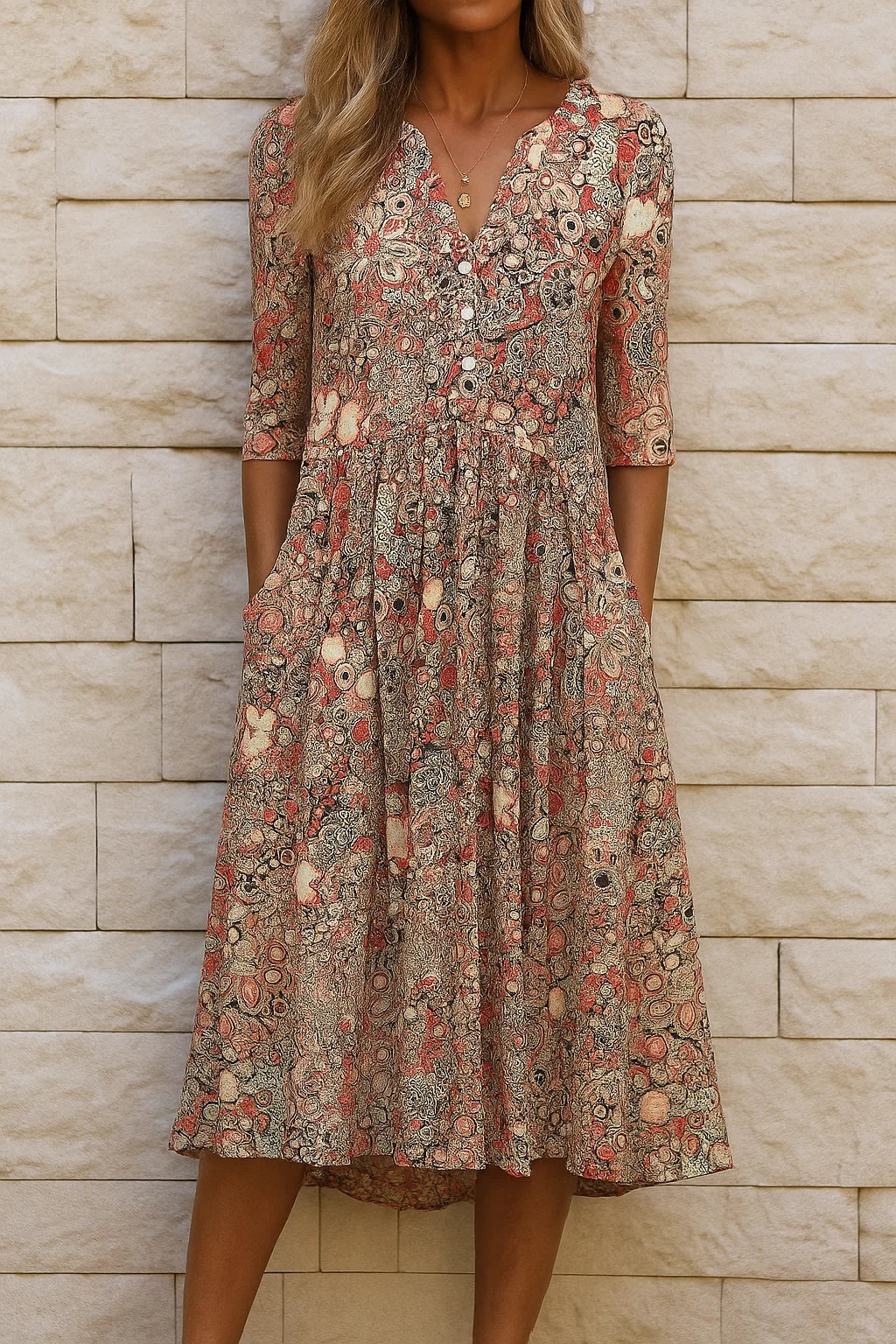 Vestido floral elegante com decote em V