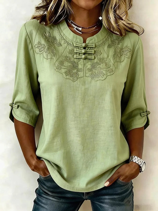Blusa de menina em algodão e linho com estampado floral