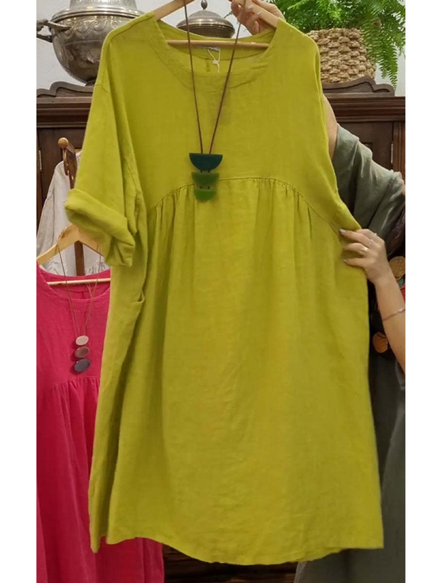 Vestido de mulher em algodão e linho com bolso solto