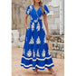 Vestido comprido casual estilo boho com decote em V