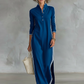 Vestido comprido estilo sweatshirt com gola abotoada