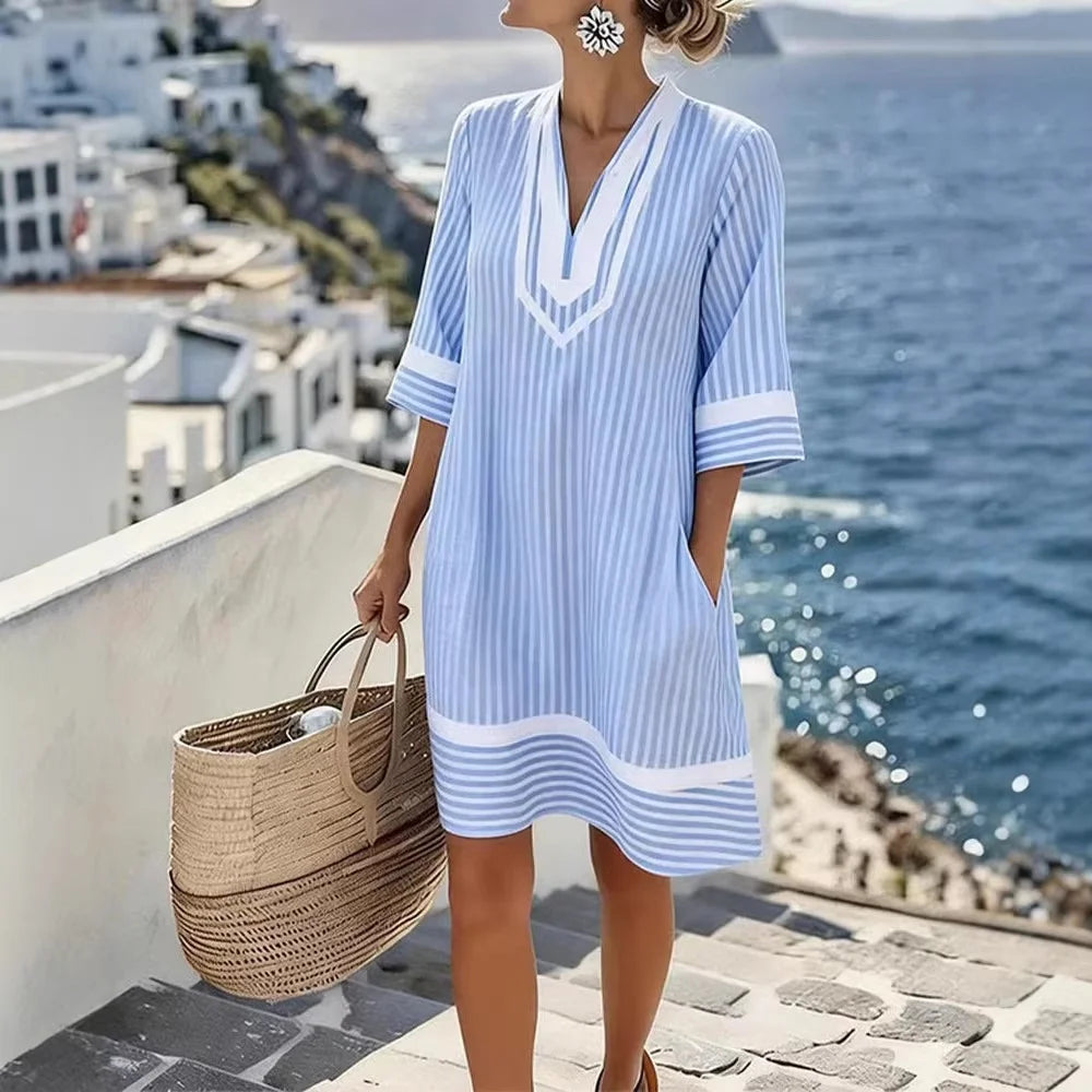 Este elegante vestido às riscas é a combinação perfeita entre conforto e estilo
